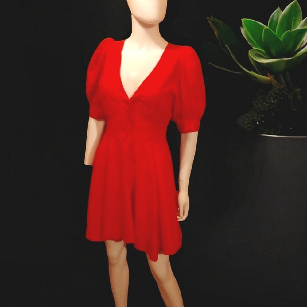 House of Harlow 1960 Red Mini Flare SZ 6 V-Neck Lace up Front Women's Dress NWT